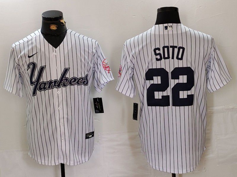 Men New York Yankees #22 Soto White stripe Three generations of joint names Nike 2024 MLB Jersey style 1->new york yankees->MLB Jersey